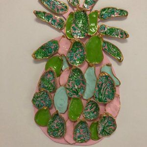 Preppy Lilly Inspired Decoupage Oyster Shells Pineapple in Pink and Green